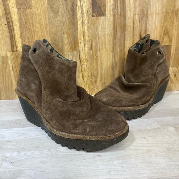 Fly London Yama Wedge Ankle Boot Brown Suede 40 - Picture 1 of 10